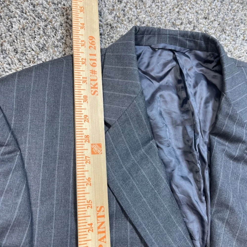 Hickey Freeman Loro Piana Tasmanian Super 120s Wool‎ Pinstripe Blazer Grey 44R